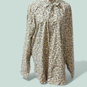 Boden Men's Leaf Pattern Shirt - Tan and White